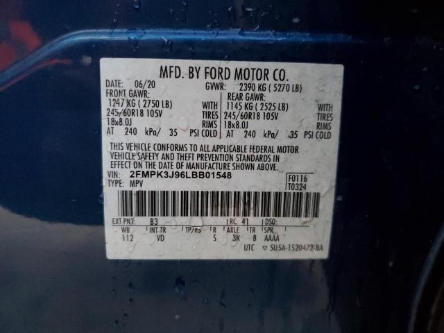 2FMPK3J96LBB01548 - 2020 FORD EDGE SEL BLUE photo 13