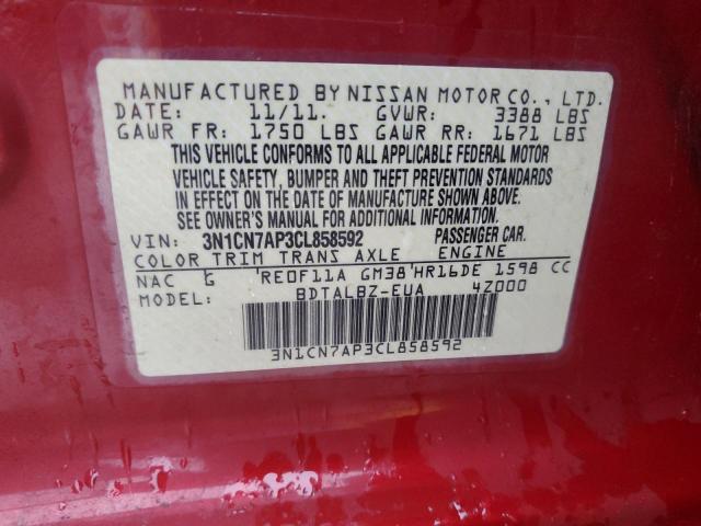 3N1CN7AP3CL858592 - 2012 NISSAN VERSA S RED photo 12