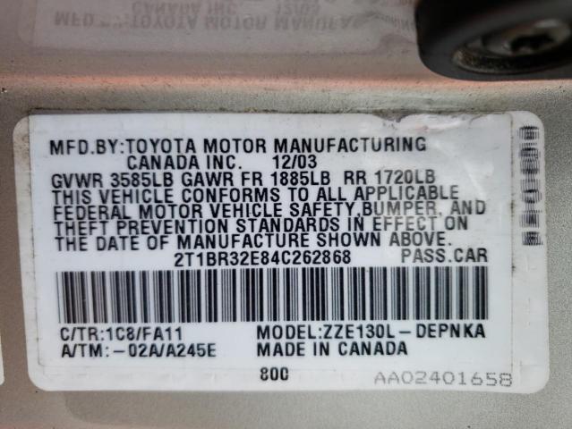 2T1BR32E84C262868 - 2004 TOYOTA COROLLA CE SILVER photo 12