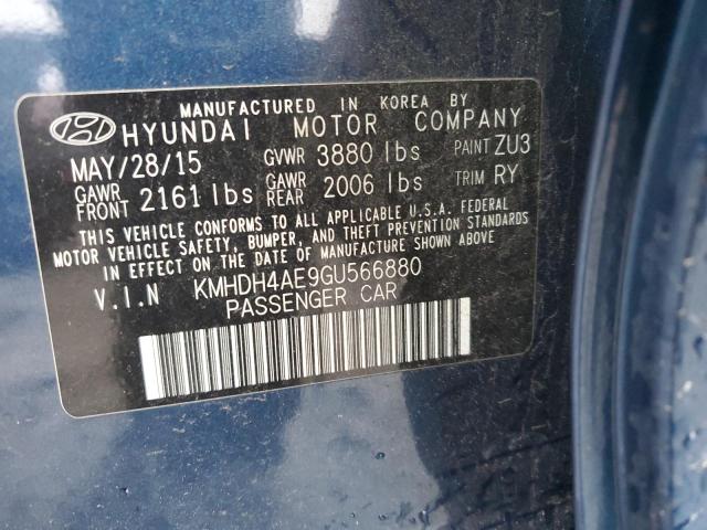 KMHDH4AE9GU566880 - 2016 HYUNDAI ELANTRA SE BLUE photo 12