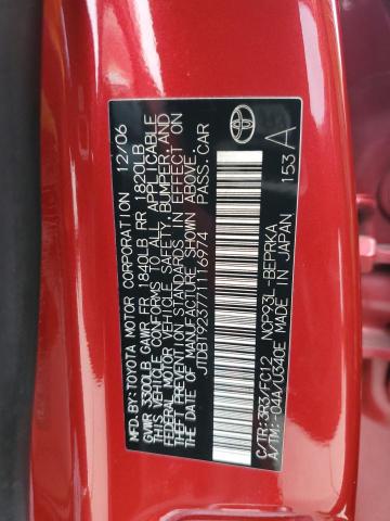 JTDBT923771116974 - 2007 TOYOTA YARIS RED photo 12