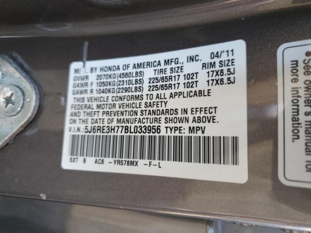 5J6RE3H77BL033956 - 2011 HONDA CR-V EXL GRAY photo 12