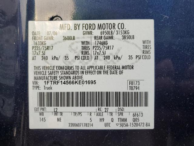 1FTRF14566KE01695 - 2006 FORD F150 BLUE photo 12