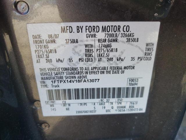 1FTPX14V18FA13077 - 2008 FORD F150 CHARCOAL photo 12