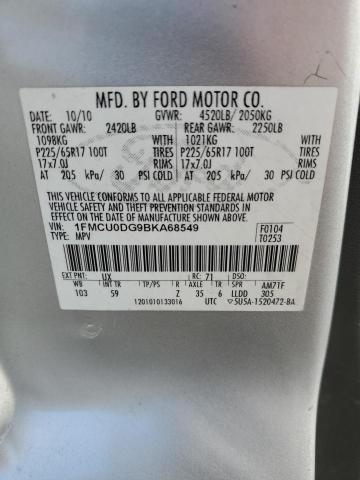 1FMCU0DG9BKA68549 - 2011 FORD ESCAPE XLT SILVER photo 12