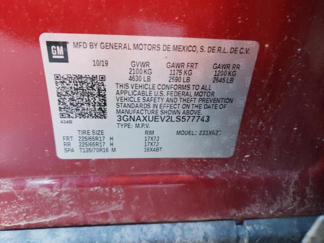 3GNAXUEV2LS577743 - 2020 CHEVROLET EQUINOX LT RED photo 13