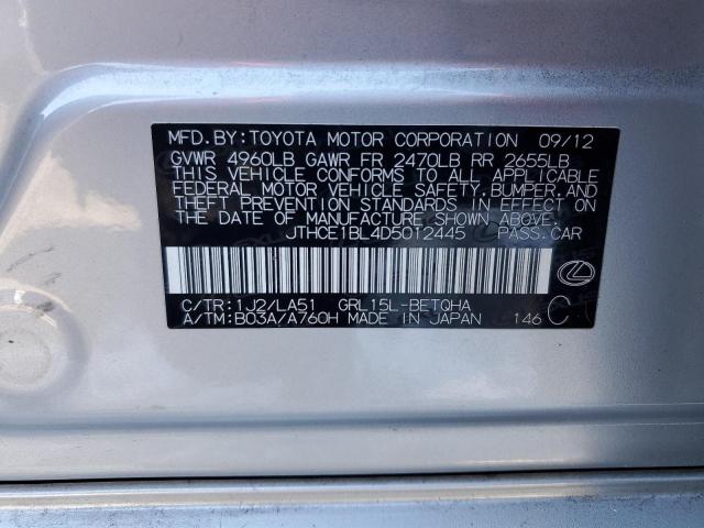 JTHCE1BL4D5012445 - 2013 LEXUS GS 350 SILVER photo 12