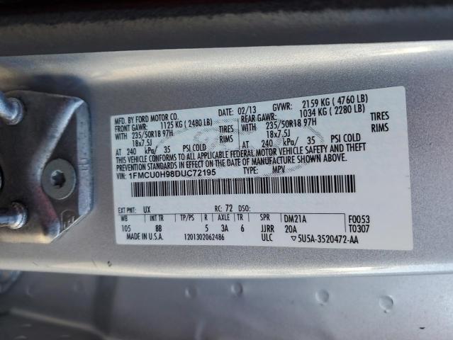 1FMCU0H98DUC72195 - 2013 FORD ESCAPE SEL SILVER photo 12