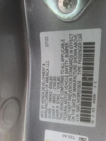 19XFL1H73PE015618 - 2023 HONDA CIVIC EXL ვერცხლისფერი ფოტო 12