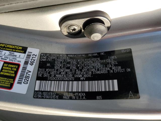 5TDZK23CX7S062970 - 2007 TOYOTA SIENNA CE SILVER photo 13