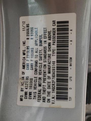 1HGCR2F78DA065148 - 2013 HONDA ACCORD EX SILVER photo 12