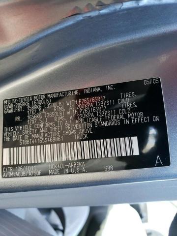 5TBBT44165S469861 - 2005 TOYOTA TUNDRA ACCESS CAB SR5 GRAY photo 12