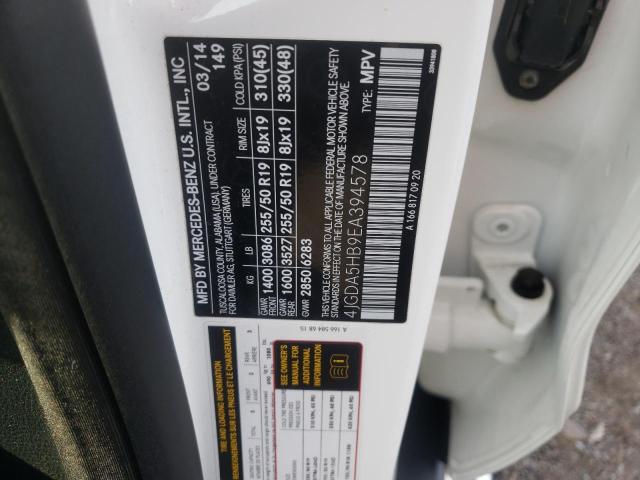 4JGDA5HB9EA394578 - 2014 MERCEDES-BENZ ML 350 4MATIC WHITE photo 13