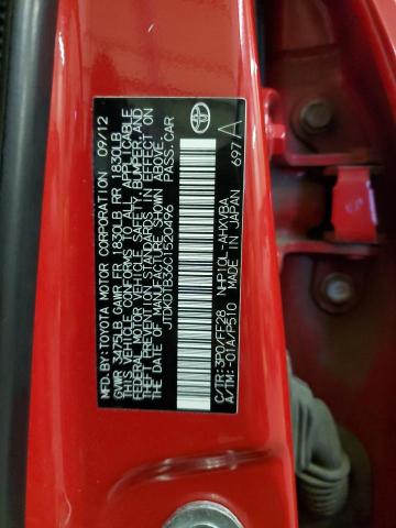 JTDKDTB36C1520496 - 2012 TOYOTA PRIUS C RED photo 13