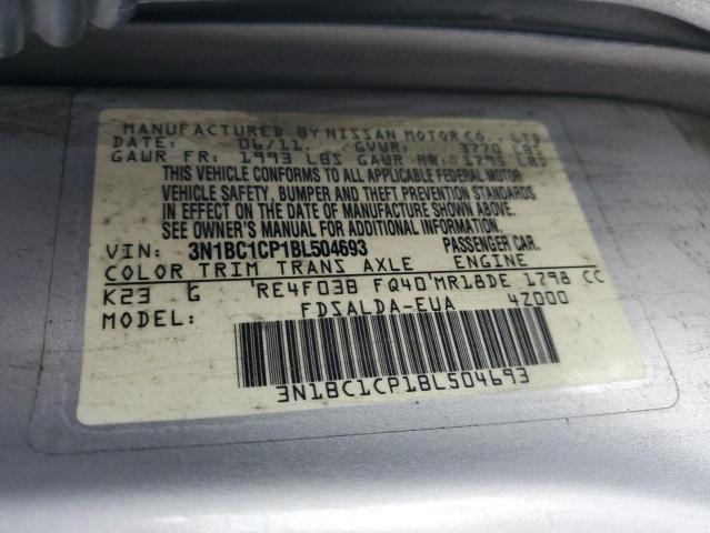 3N1BC1CP1BL504693 - 2011 NISSAN VERSA S SILVER photo 12