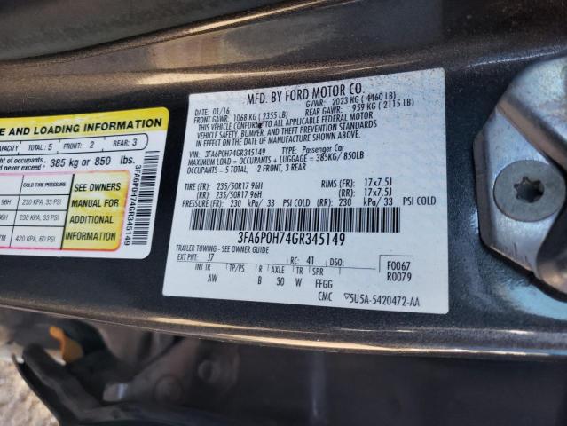 3FA6P0H74GR345149 - 2016 FORD FUSION SE CHARCOAL photo 12