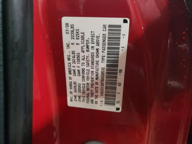 1HGCS12878A028532 - 2008 HONDA ACCORD EXL RED photo 12