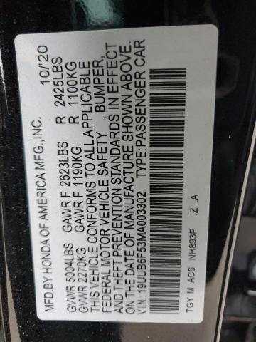 19UUB6F53MA003302 - 2021 ACURA TLX TECH A BLACK photo 12
