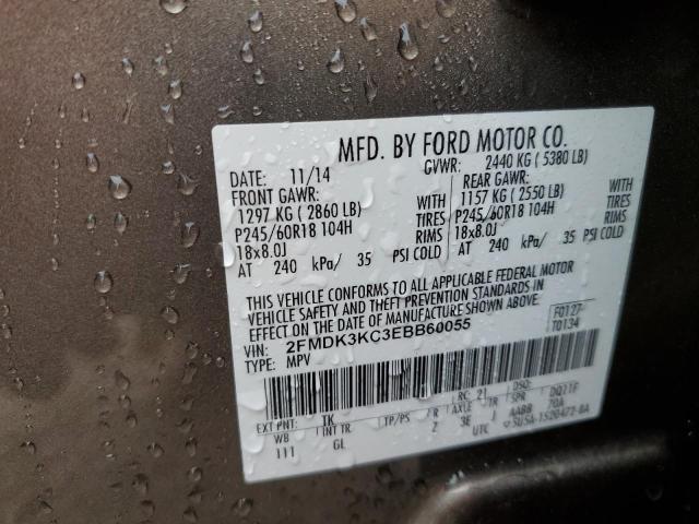 2FMDK3KC3EBB60055 - 2014 FORD EDGE LIMITED GRAY photo 12