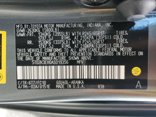 5TDZK3EH0AS019356 - 2010 TOYOTA HIGHLANDER GREEN photo 13