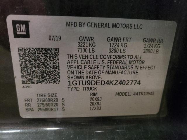 1GTU9DED4KZ402774 - 2019 GMC SIERRA K1500 SLT BROWN photo 12