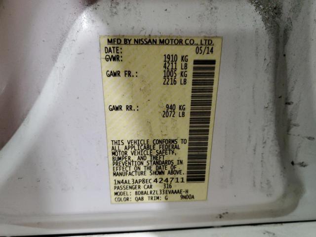 1N4AL3AP8EC424711 - 2014 NISSAN ALTIMA 2.5 WHITE photo 12