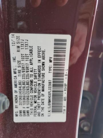 5J6RM4H5XFL022897 - 2015 HONDA CR-V EX MAROON photo 12