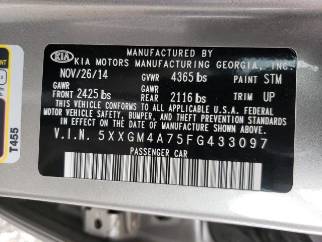 5XXGM4A75FG433097 - 2015 KIA OPTIMA LX SILVER photo 12