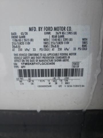 1FMSK8FH7LGC03456 - 2020 FORD EXPLORER LIMITED WHITE photo 14