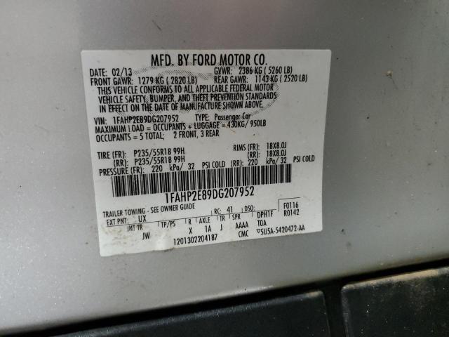 1FAHP2E89DG207952 - 2013 FORD TAURUS SEL SILVER photo 13