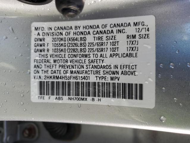 2HKRM4H53FH615401 - 2015 HONDA CR-V EX SILVER photo 13