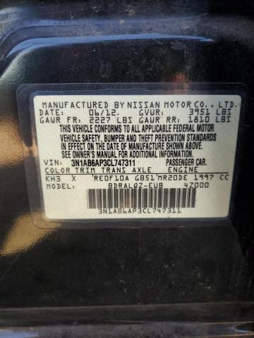 3N1AB6AP3CL747311 - 2012 NISSAN SENTRA 2.0 BLACK photo 13