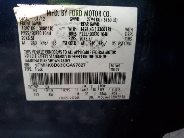 1FMHK8D83CGA97827 - 2012 FORD EXPLORER XLT BLUE photo 12