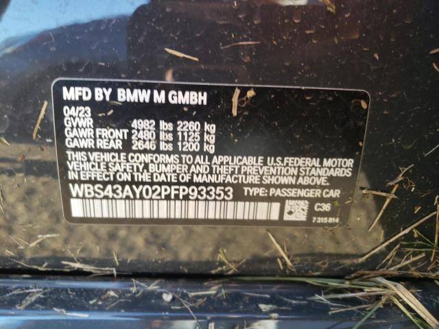 WBS43AY02PFP93353 - 2023 BMW M3 COMPETITION GRAY photo 12