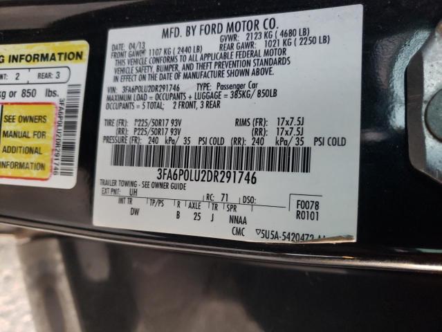 3FA6P0LU2DR291746 - 2013 FORD FUSION SE HYBRID BLACK photo 13