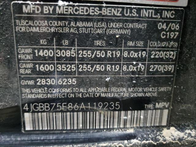 4JGBB75E86A119235 - 2006 MERCEDES-BENZ ML 500 BLACK photo 12