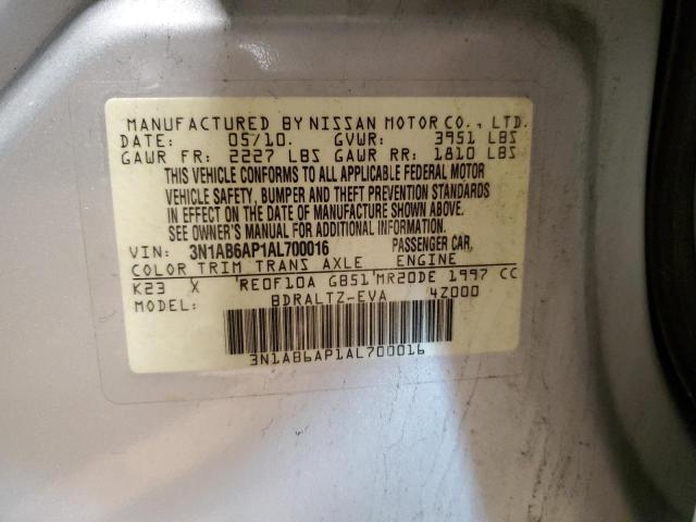 3N1AB6AP1AL700016 - 2010 NISSAN SENTRA 2.0 SILVER photo 12