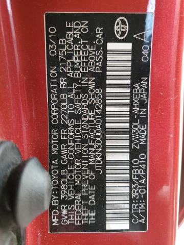 JTDKN3DU0A0142858 - 2010 TOYOTA PRIUS RED photo 12