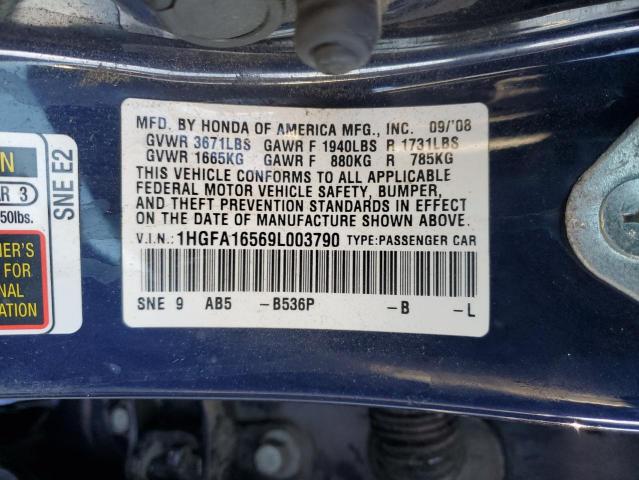 1HGFA16569L003790 - 2009 HONDA CIVIC LX BLUE photo 12