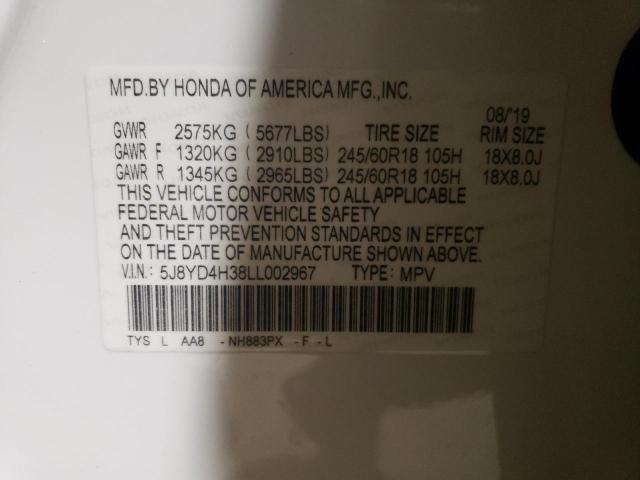 5J8YD4H38LL002967 - 2020 ACURA MDX WHITE photo 13