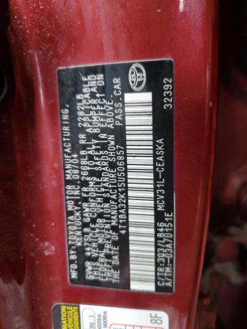 4T1BA32K15U506857 - 2005 TOYOTA CAMRY SE RED photo 12