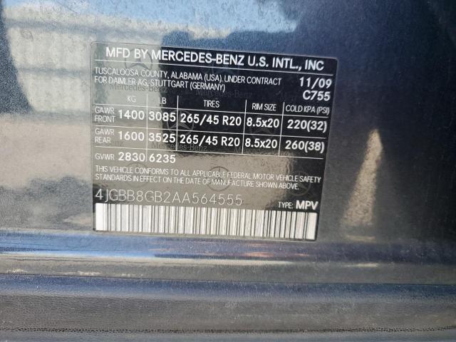 4JGBB8GB2AA564555 - 2010 MERCEDES-BENZ ML 350 4MATIC BLUE photo 13