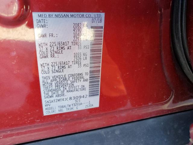 5N1AT2MT4JC830942 - 2018 NISSAN ROGUE S RED photo 12