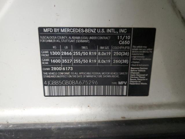 4JGBB5GB0BA675296 - 2011 MERCEDES-BENZ ML 350 WHITE photo 13