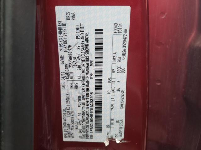 1FMCU9H91DUA03296 - 2013 FORD ESCAPE SEL RED photo 12