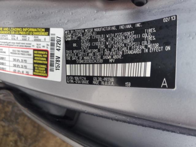 5TDKK3DC8DS343599 - 2013 TOYOTA SIENNA LE SILVER photo 12