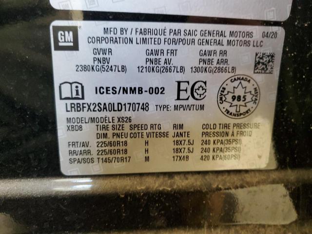 LRBFX2SA0LD170748 - 2020 BUICK ENVISION ESSENCE BLACK photo 14