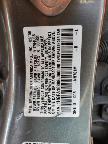 1HGFA16898L060090 - 2008 HONDA CIVIC EX GRAY photo 12