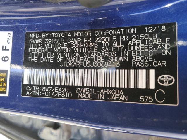 JTDKARFU5J3068413 - 2018 TOYOTA PRIUS BLUE photo 12