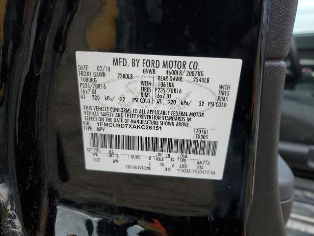 1FMCU9D7XAKC28151 - 2010 FORD ESCAPE XLT BLACK photo 12